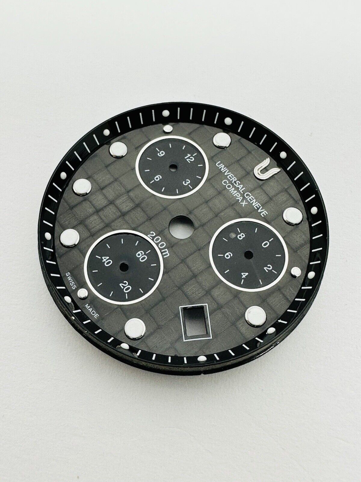 Universal Geneve Compax Quartz Chronograph 200m Carbon Fibre Dial Size 30mm.
