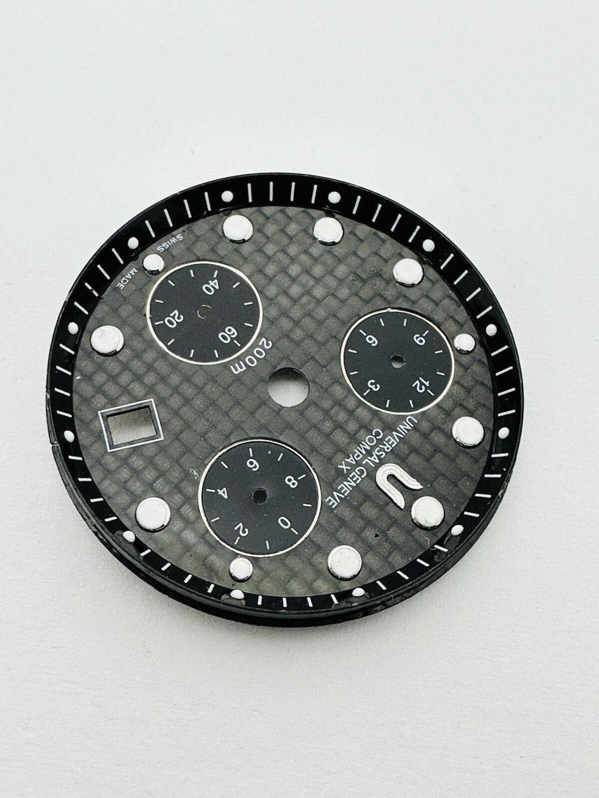 Universal Geneve Compax Quartz Chronograph 200m Carbon Fibre Dial Size 30mm.