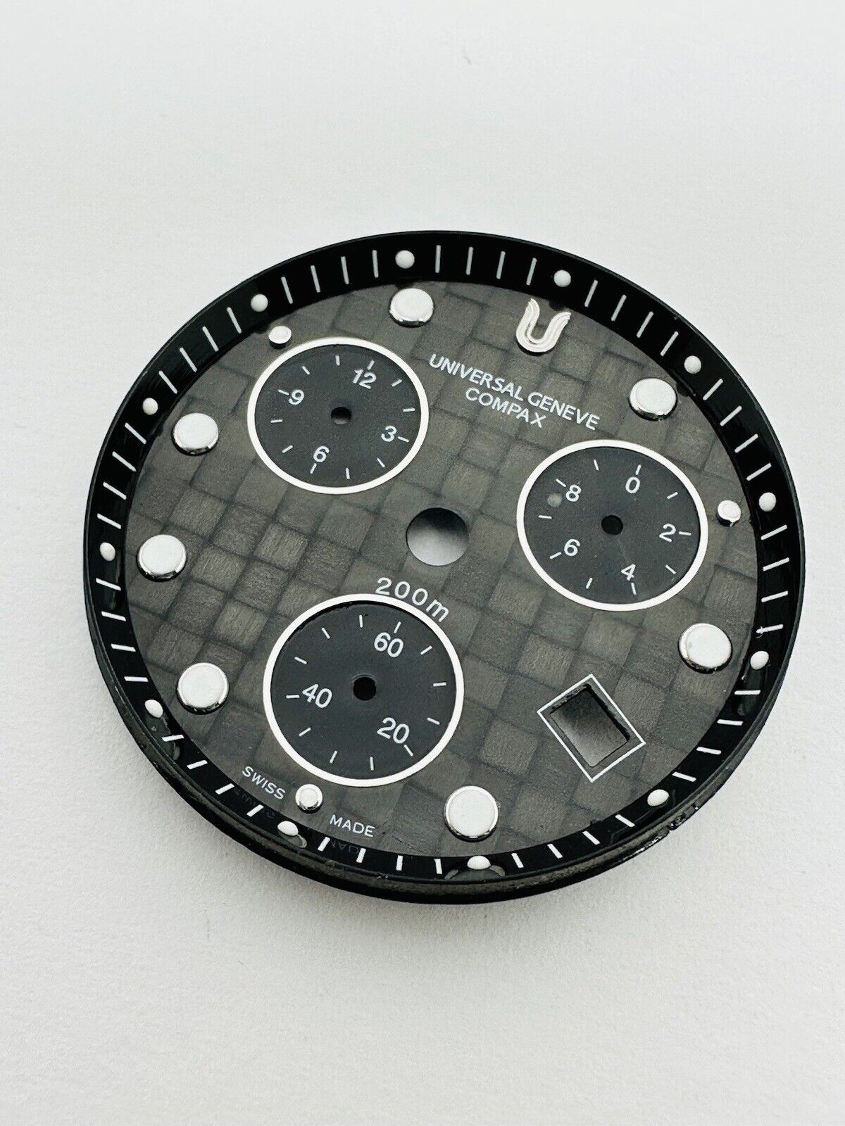 Universal Geneve Compax Quartz Chronograph 200m Carbon Fibre Dial Size 30mm.