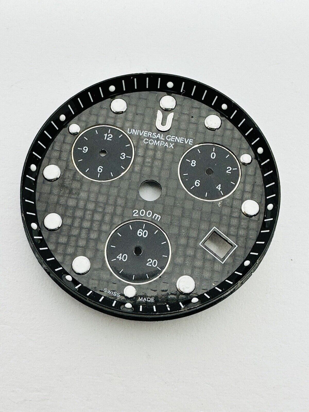Universal Geneve Compax Quartz Chronograph 200m Carbon Fibre Dial Size 30mm.