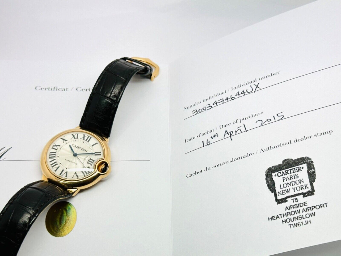 Cartier Ballon Bleu 18k Rose Gold Automatic 36mm 2015 With Box & Papers 3003.