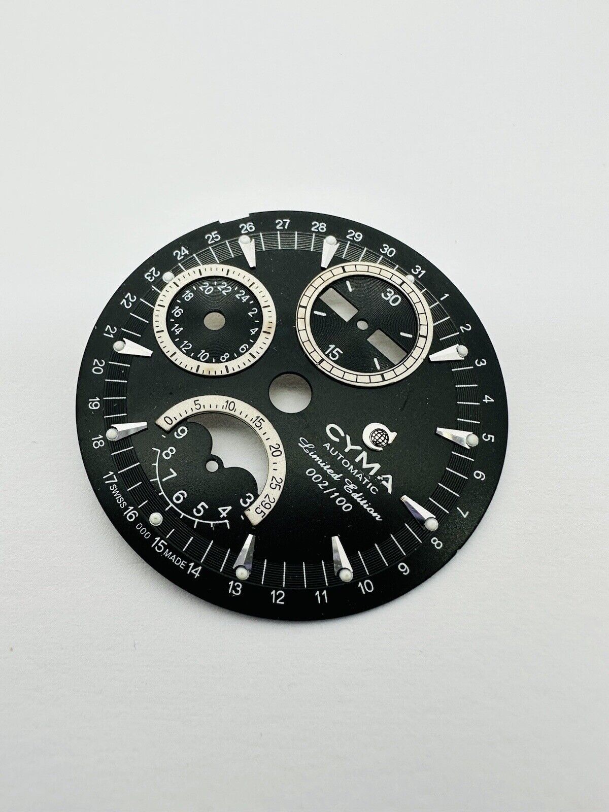 Cyma Automatic Chronograph Limited Edition Original Black Dial Size 32mm.