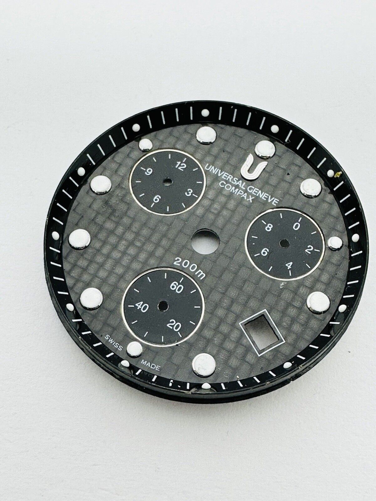 Universal Geneve Compax Quartz Chronograph 200m Carbon Fibre Dial Size 30mm.
