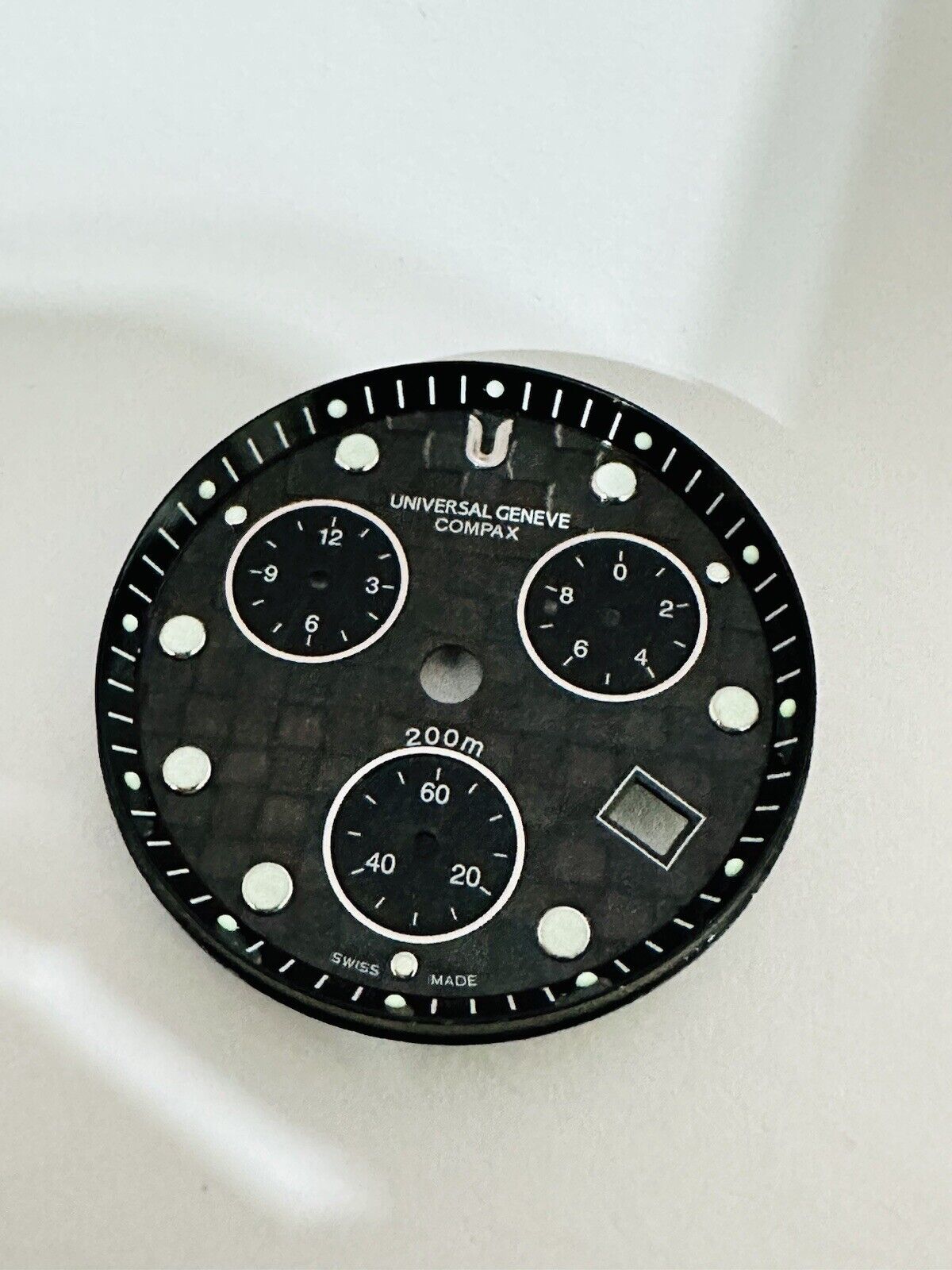 Universal Geneve Compax Quartz Chronograph 200m Carbon Fibre Dial Size 30mm.