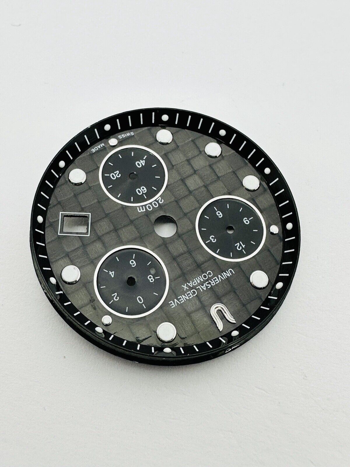 Universal Geneve Compax Quartz Chronograph 200m Carbon Fibre Dial Size 30mm.