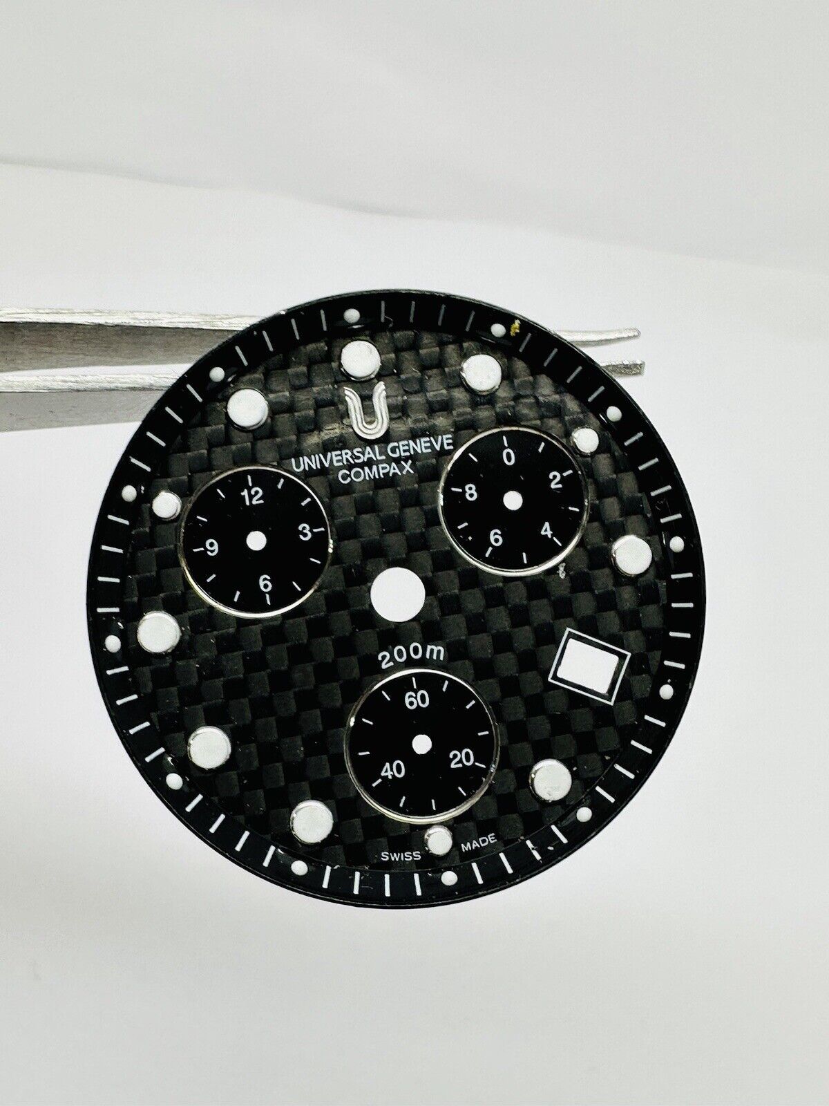 Universal Geneve Compax Quartz Chronograph 200m Carbon Fibre Dial Size 30mm.