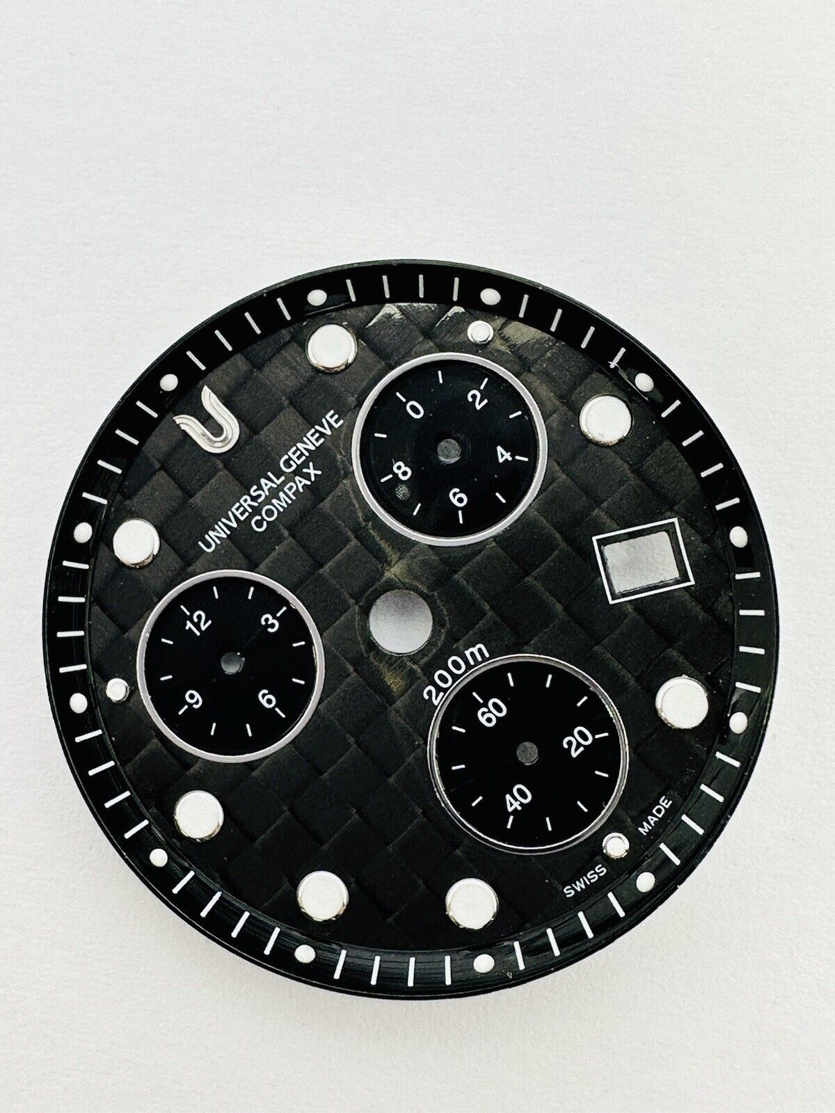 Universal Geneve Compax Quartz Chronograph 200m Carbon Fibre Dial Size 30mm.