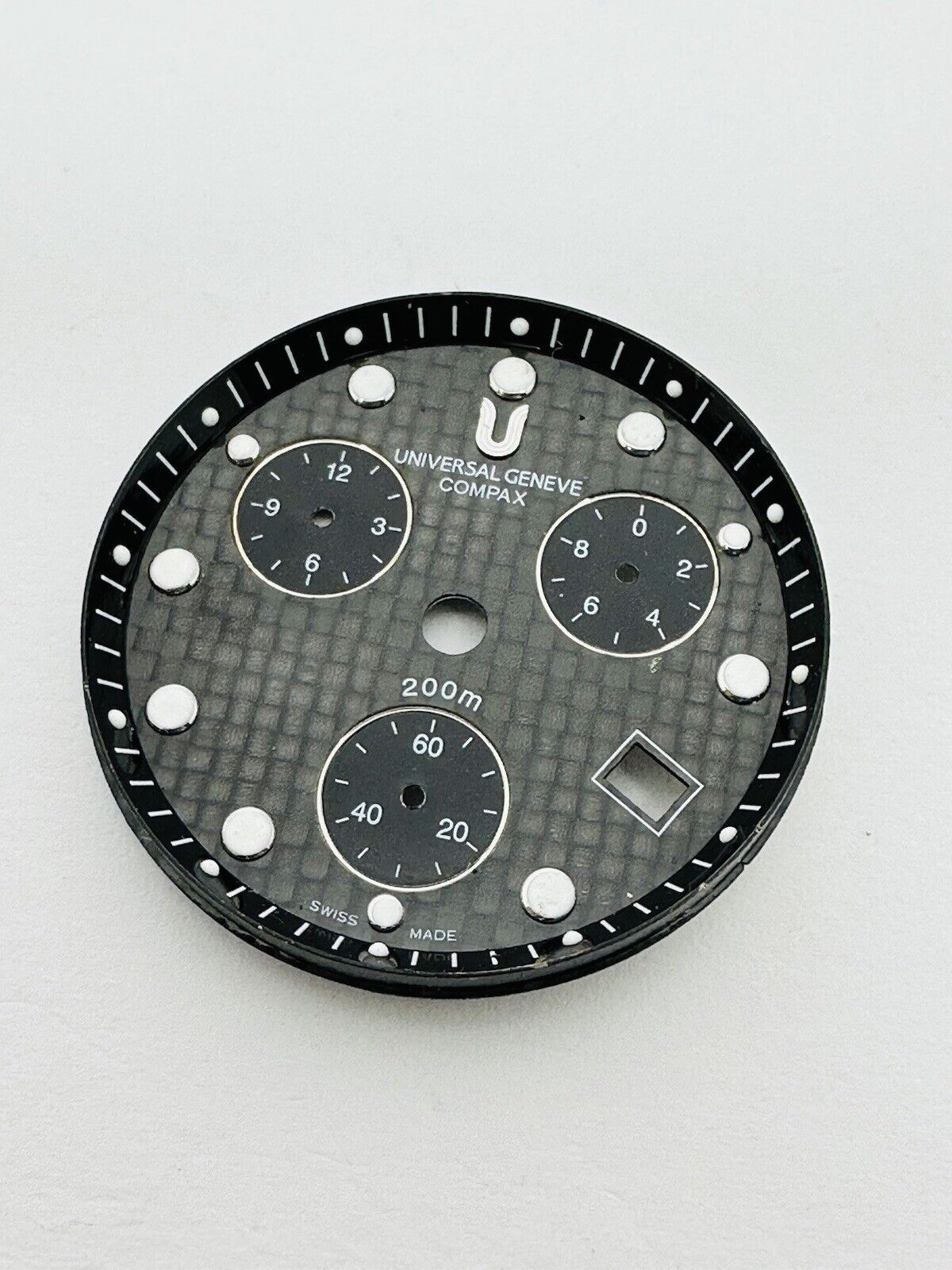 Universal Geneve Compax Quartz Chronograph 200m Carbon Fibre Dial Size 30mm.