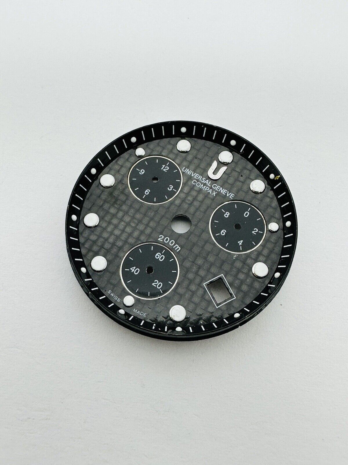 Universal Geneve Compax Quartz Chronograph 200m Carbon Fibre Dial Size 30mm.