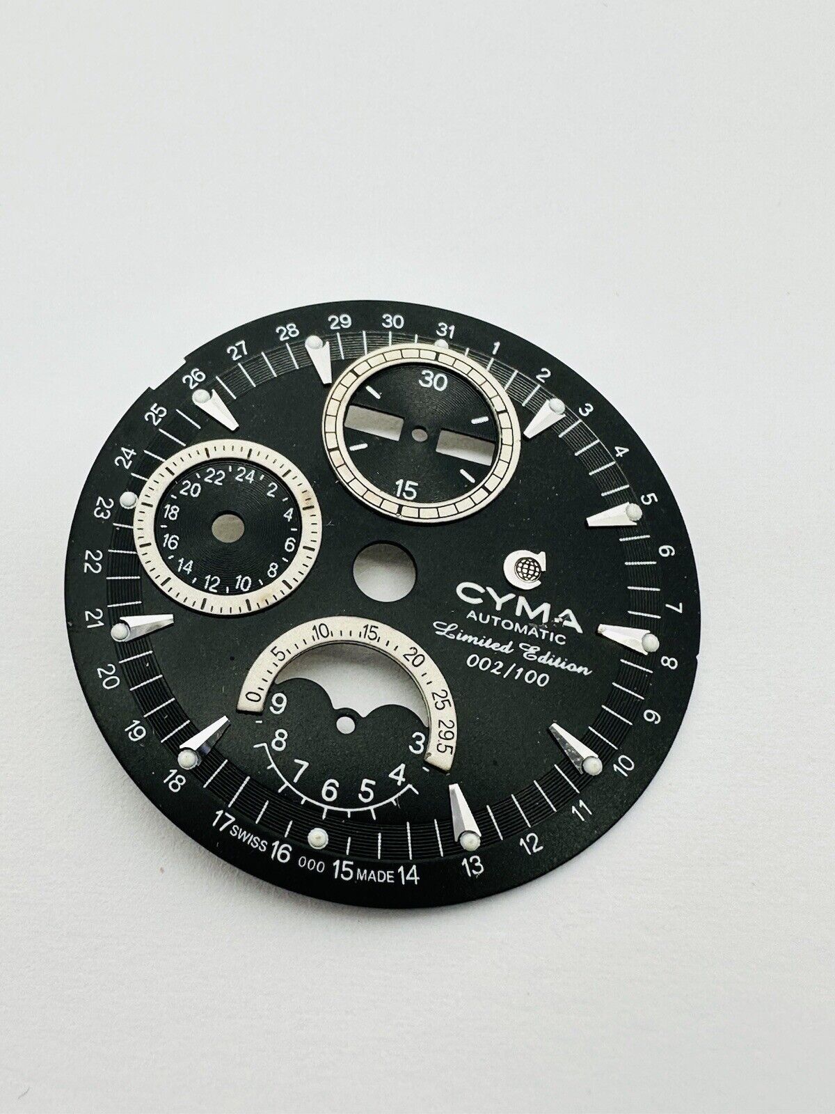 Cyma Automatic Chronograph Limited Edition Original Black Dial Size 32mm.