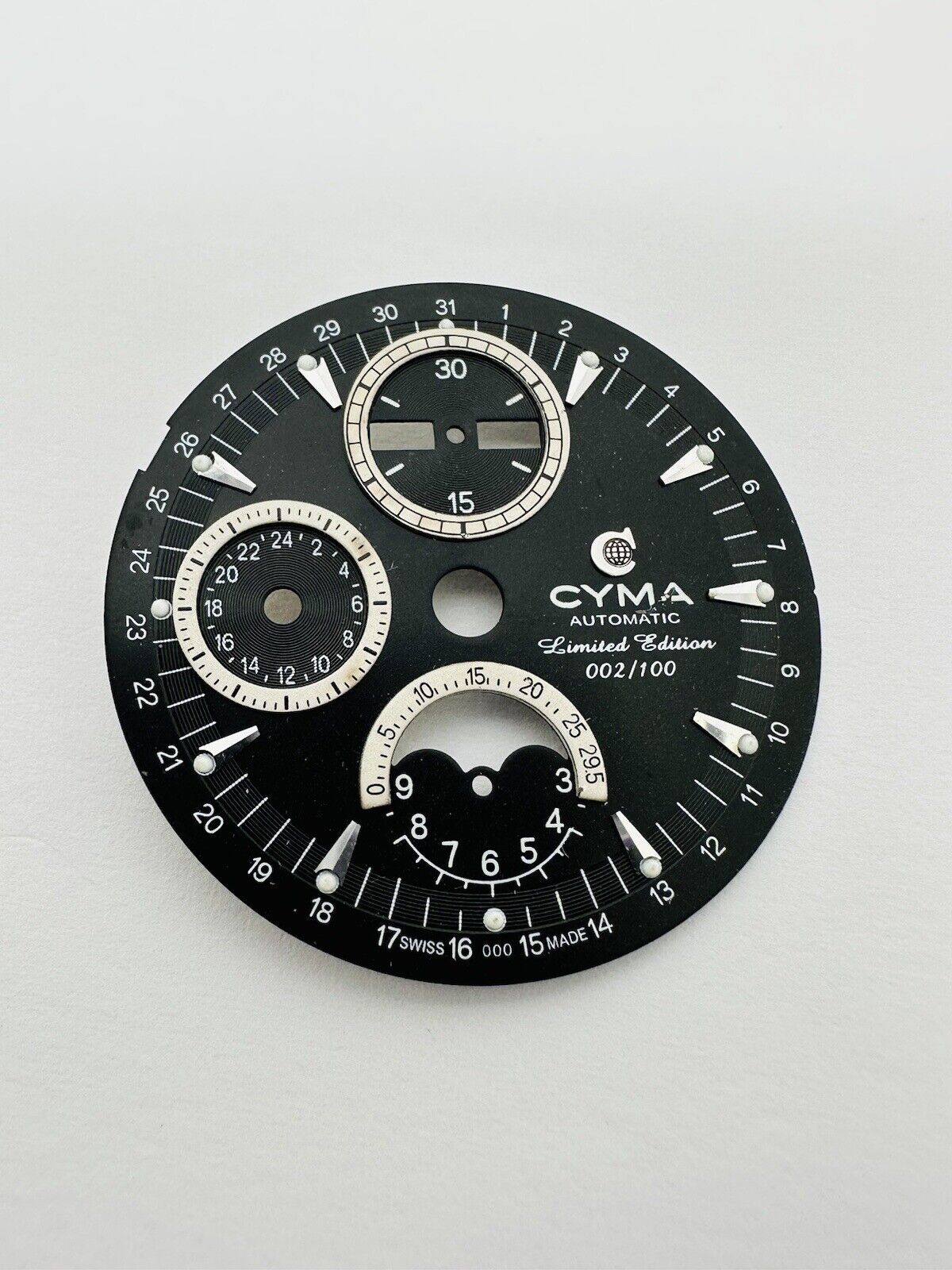 Cyma Automatic Chronograph Limited Edition Original Black Dial Size 32mm.