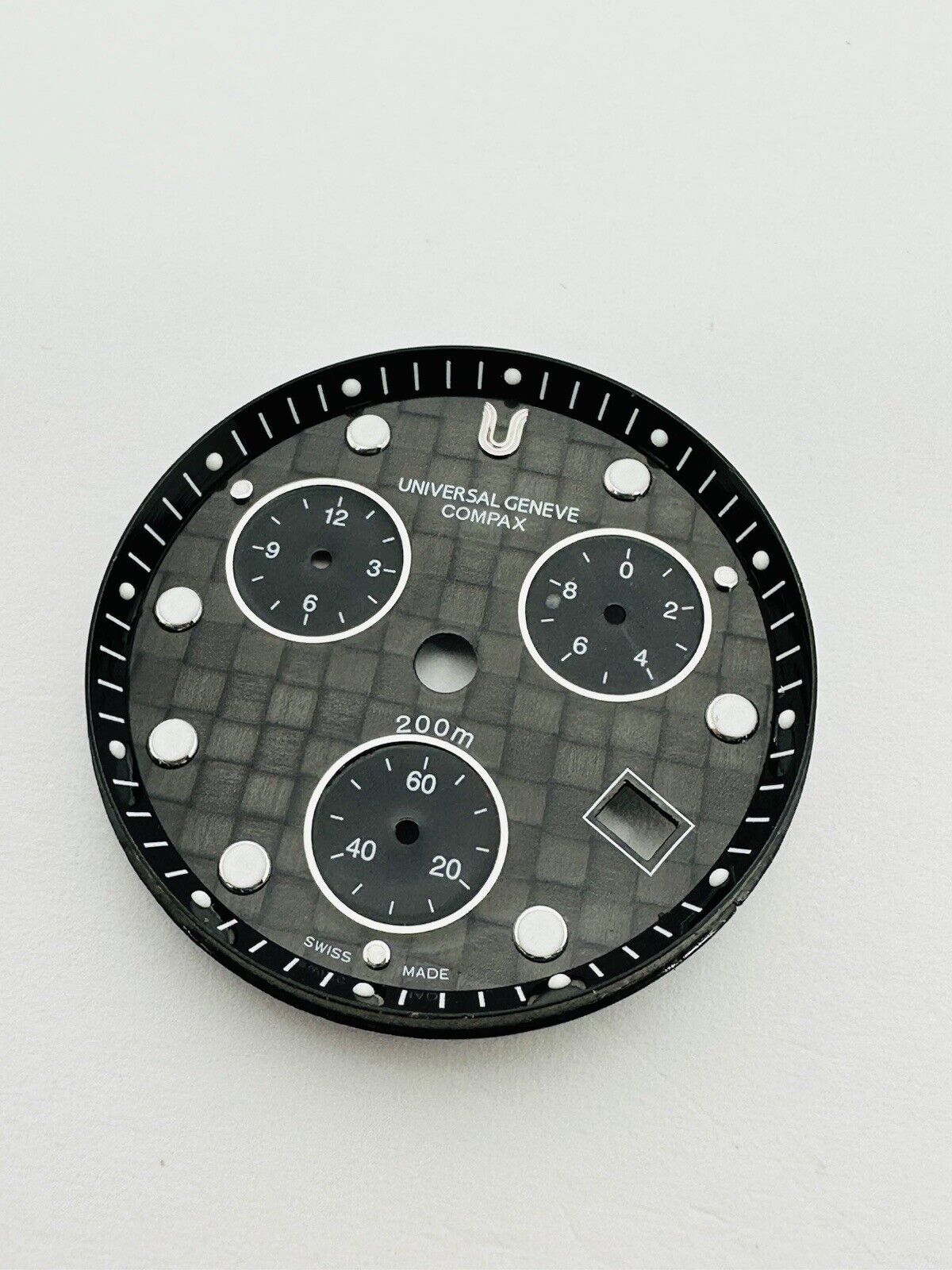 Universal Geneve Compax Quartz Chronograph 200m Carbon Fibre Dial Size 30mm.