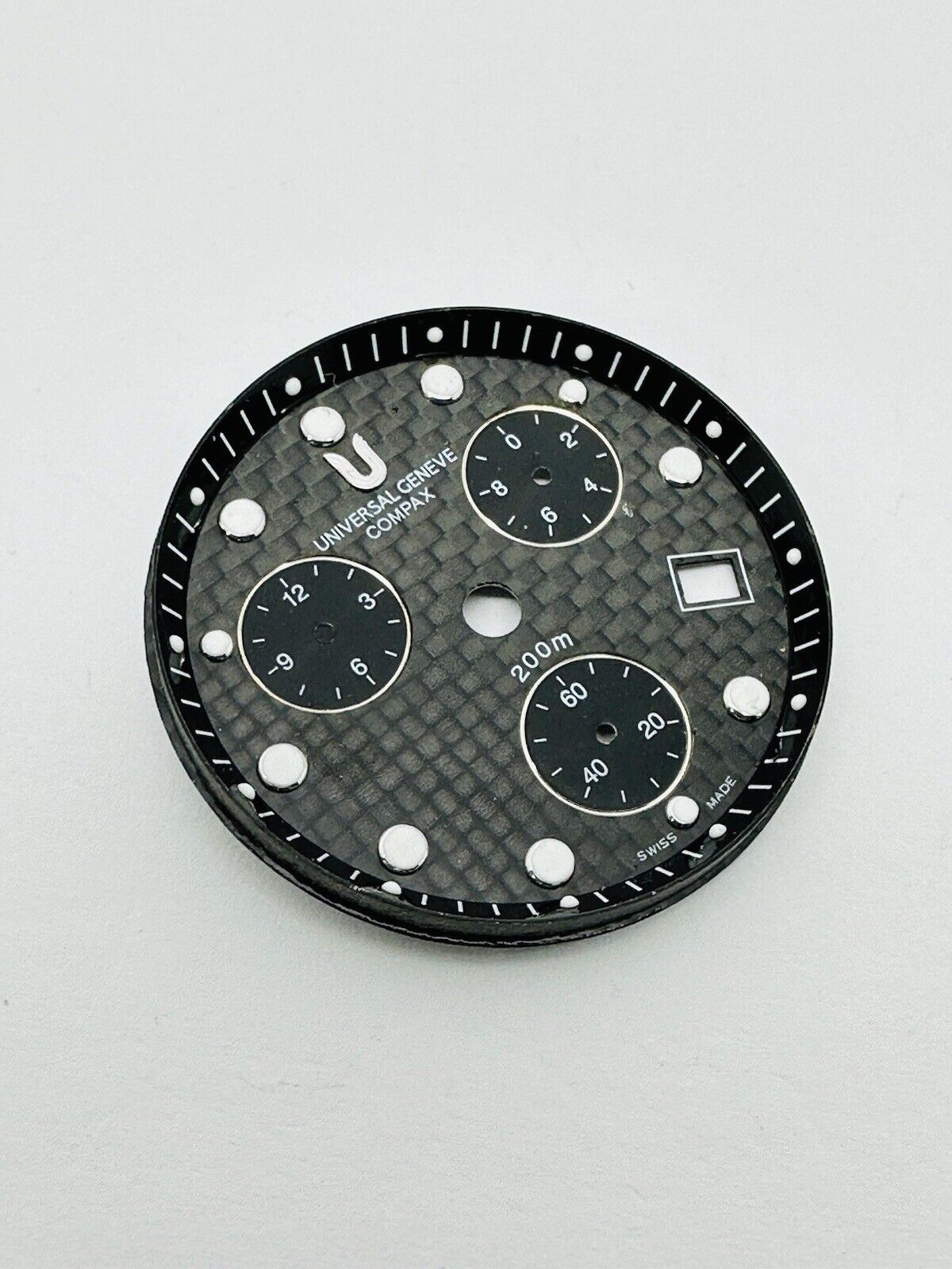 Universal Geneve Compax Quartz Chronograph 200m Carbon Fibre Dial Size 30mm.