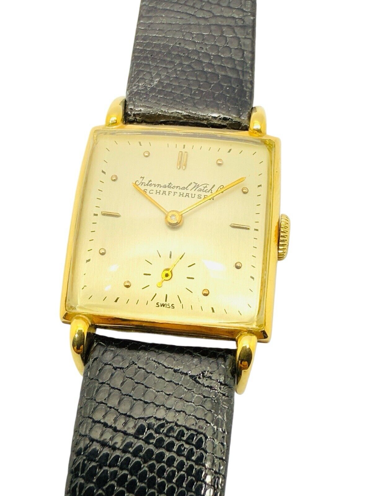 Vintage Rare IWC Sub Second 18ct Gold 1947 Square Face Fancy Lugs Wrist Watch