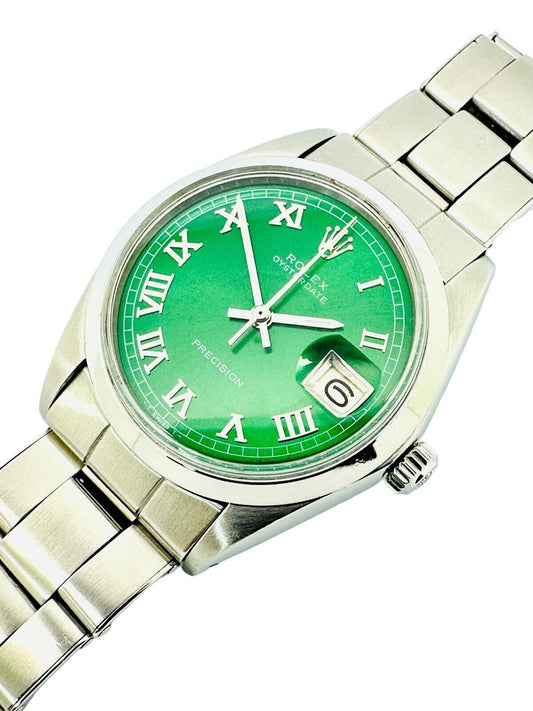 Vintage Rolex Oysterdate Precision Green 1966 Stainless Steel Reference 6694.