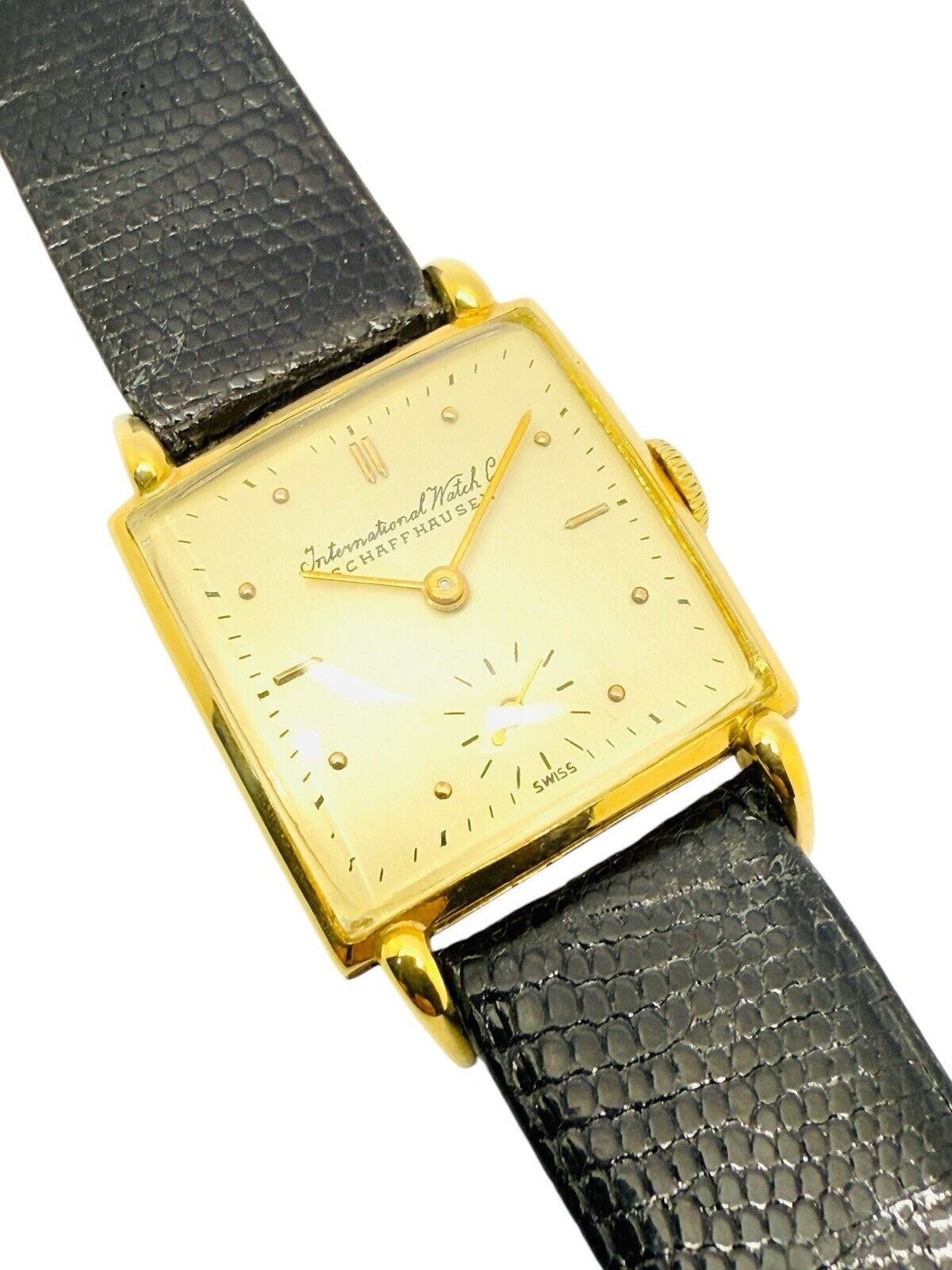 Vintage Rare IWC Sub Second 18ct Gold 1947 Square Face Fancy Lugs Wrist Watch