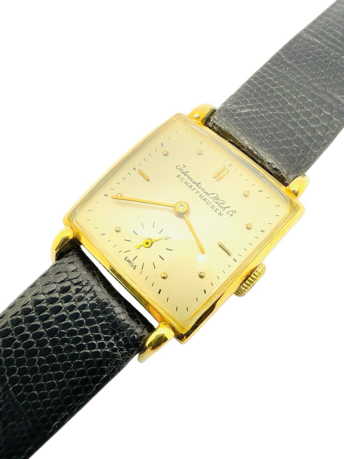 Vintage Rare IWC Sub Second 18ct Gold 1947 Square Face Fancy Lugs Wrist Watch