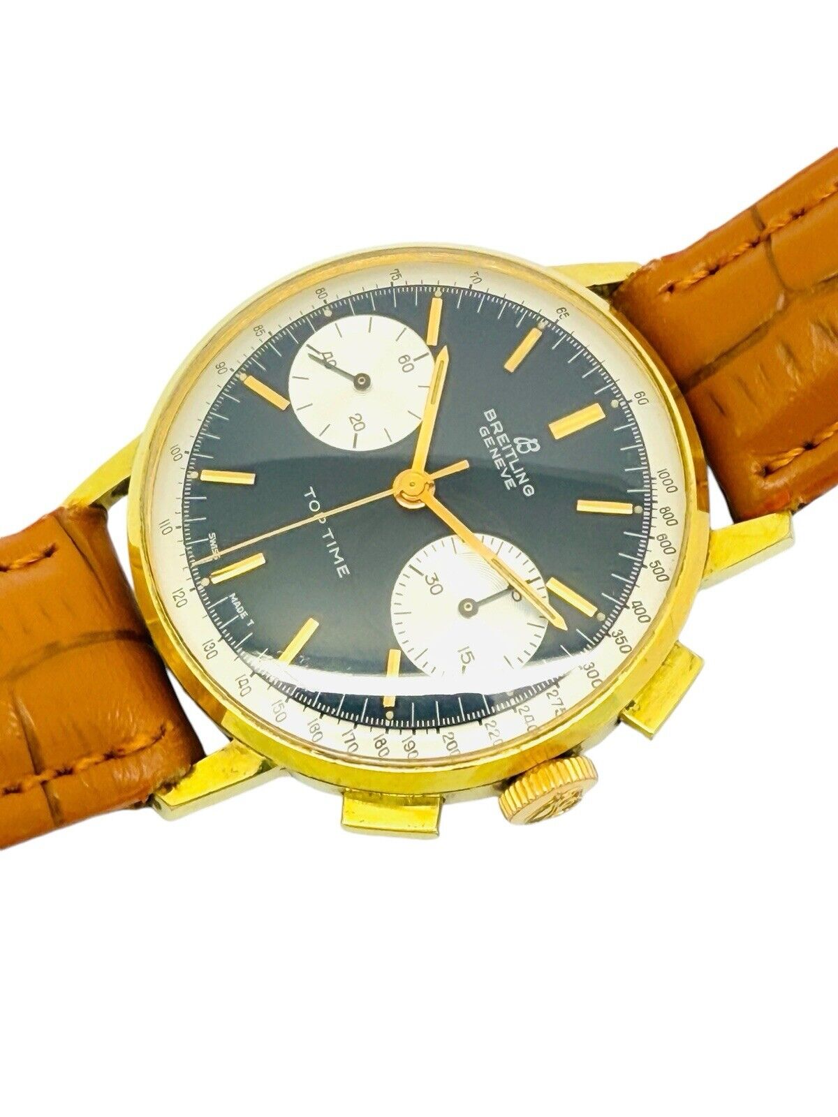 Vintage Breitling Top Time Chronograph 1960’s Gold Plate Reverse Panda Ref. 2003