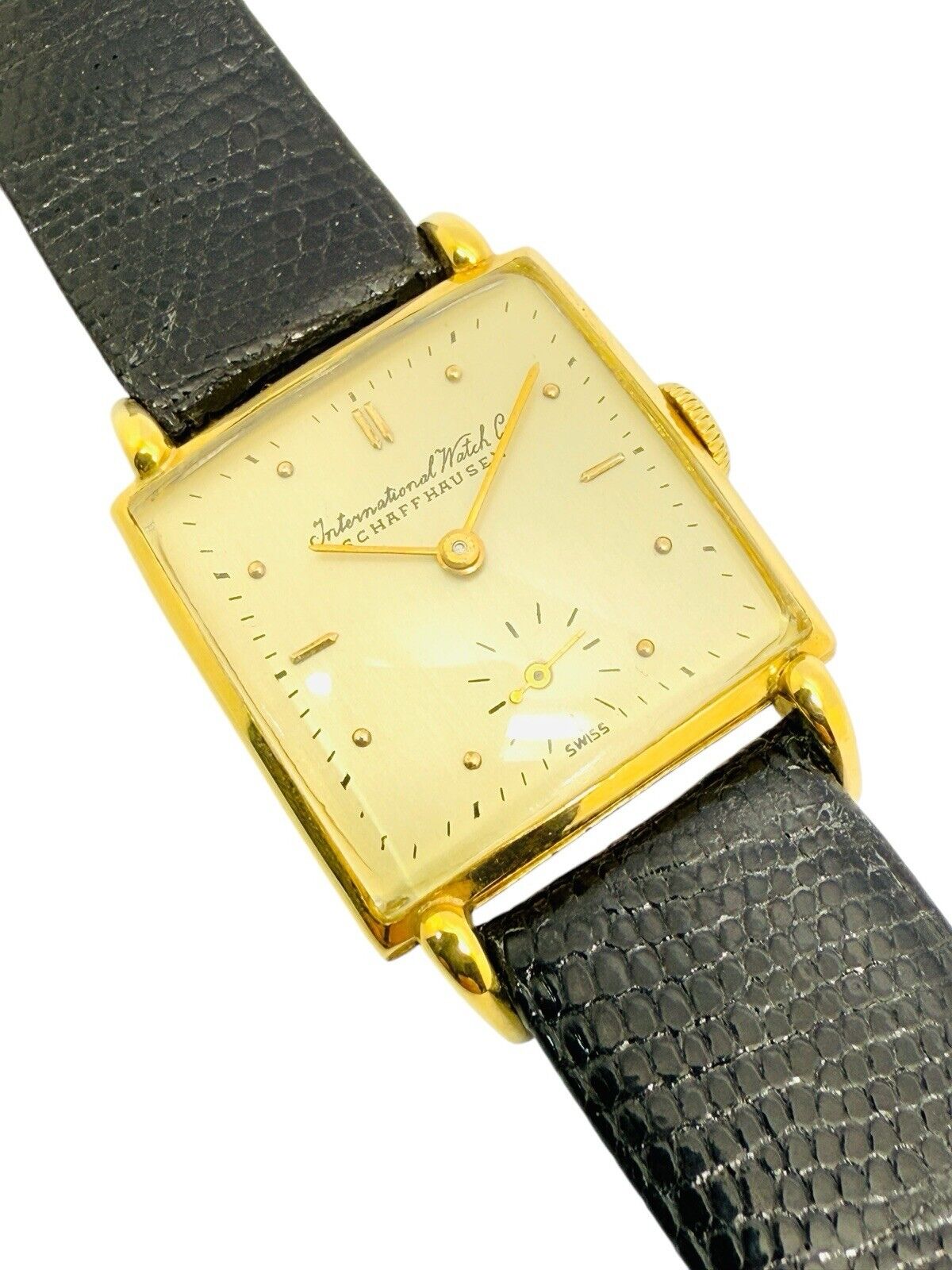 Vintage Rare IWC Sub Second 18ct Gold 1947 Square Face Fancy Lugs Wrist Watch