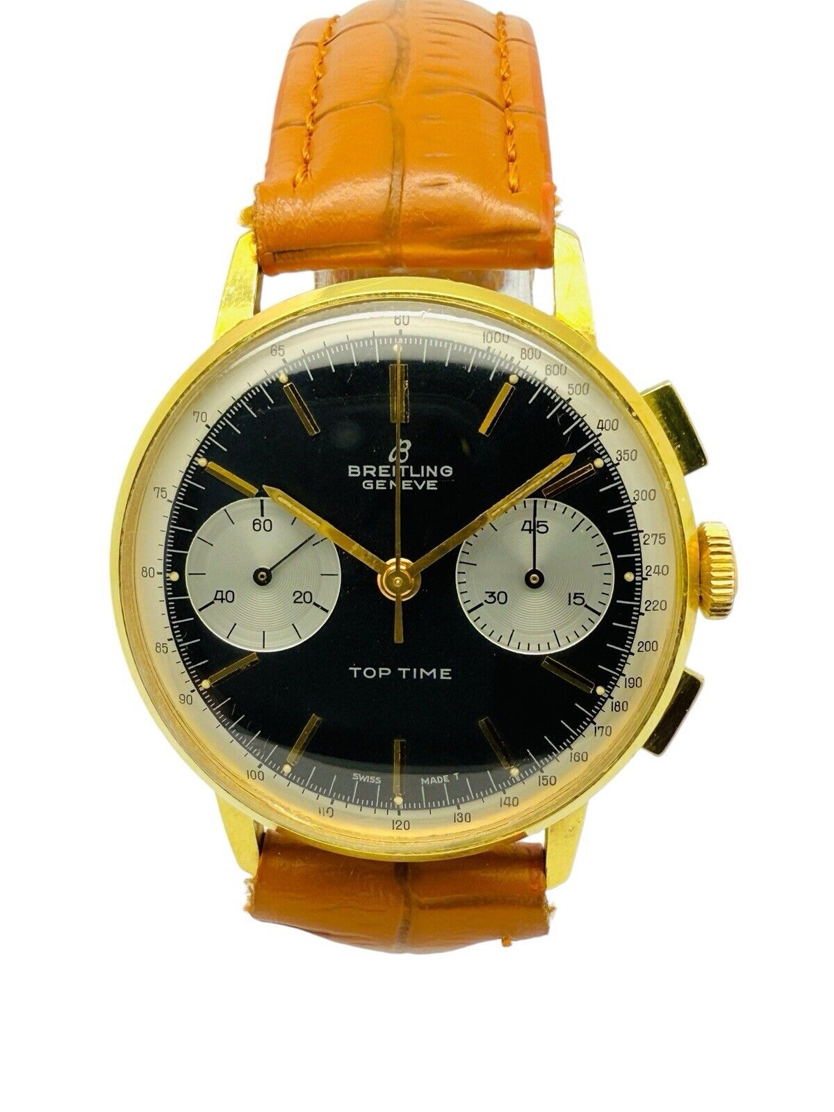 Vintage Breitling Top Time Chronograph 1960’s Gold Plate Reverse Panda Ref. 2003