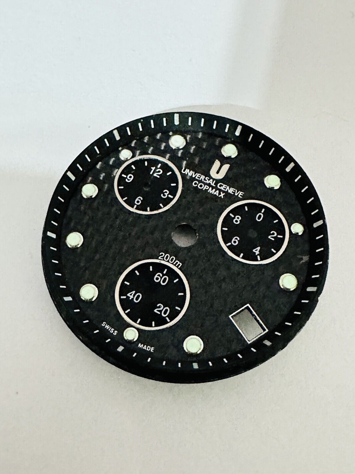 Universal Geneve Compax Quartz Chronograph 200m Carbon Fibre Dial Size 31mm.