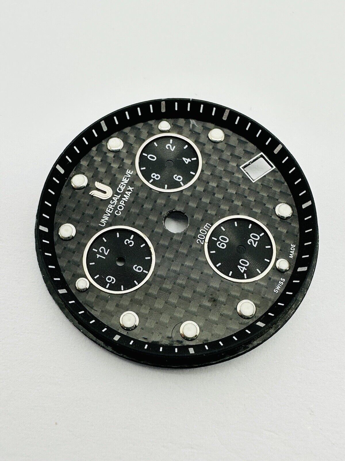 Universal Geneve Compax Quartz Chronograph 200m Carbon Fibre Dial Size 31mm.