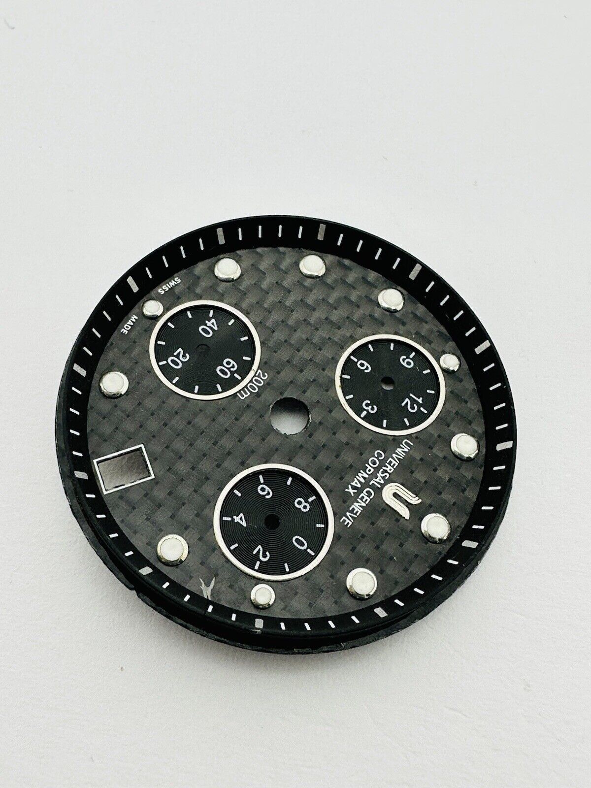 Universal Geneve Compax Quartz Chronograph 200m Carbon Fibre Dial Size 31mm.