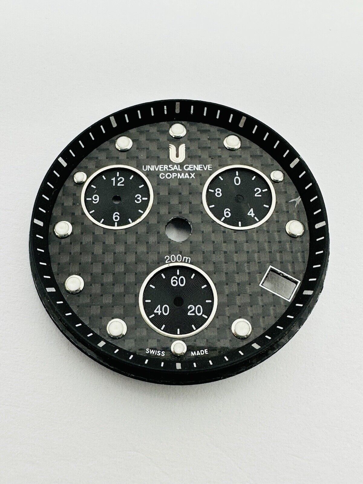 Universal Geneve Compax Quartz Chronograph 200m Carbon Fibre Dial Size 31mm.