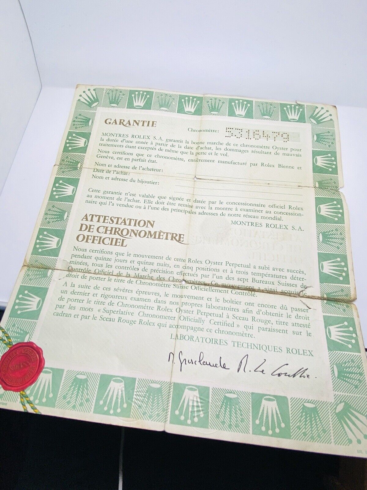 Rolex Datejust Original Guarantee/Warranty Paper For Reference