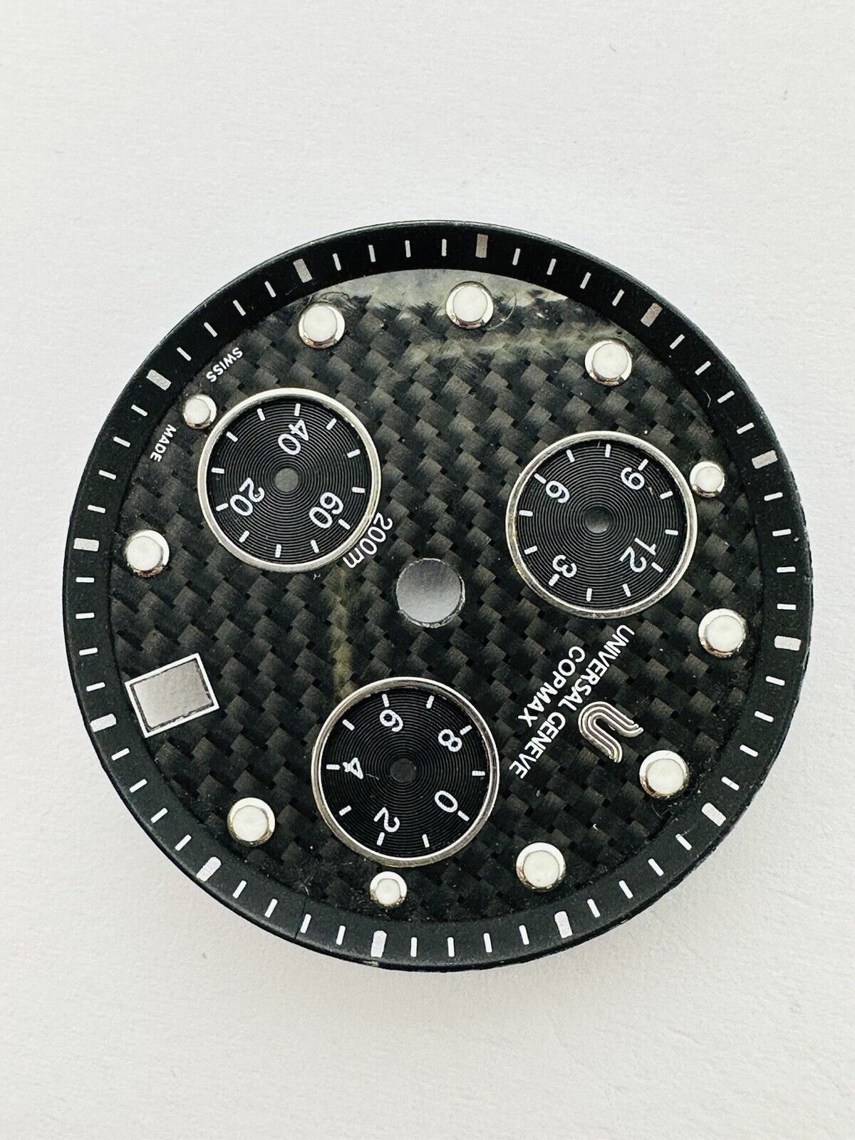 Universal Geneve Compax Quartz Chronograph 200m Carbon Fibre Dial Size 31mm.